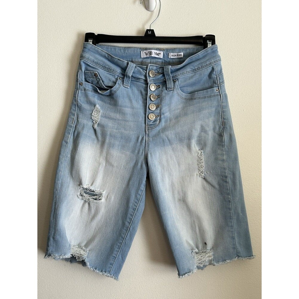 YMI WBB High Rise Bermuda Jean Shorts 3/26 Denim Rips YMI Tatter cut-off light
